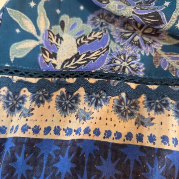 NWT! Sundance Arvilla Blue Floral Silk Cotton Blouse Small Balloon Sleeves Boho - Picture 5 of 11